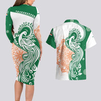 India Christmas Couples Matching Long Sleeve Bodycon Dress and Hawaiian Shirt with Peacock Mandala Pattern and Tricolor Design - Wonder Print Shop