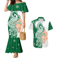 India Christmas Couples Matching Mermaid Dress and Hawaiian Shirt with Peacock Mandala Pattern and Tricolor Design - Wonder Print Shop