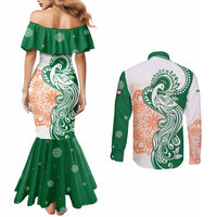 India Christmas Couples Matching Mermaid Dress and Long Sleeve Button Shirt with Peacock Mandala Pattern and Tricolor Design - Wonder Print Shop