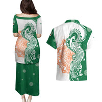 India Christmas Couples Matching Puletasi and Hawaiian Shirt with Peacock Mandala Pattern and Tricolor Design - Wonder Print Shop