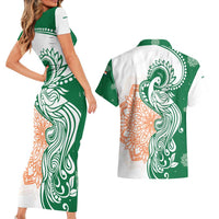 India Christmas Couples Matching Short Sleeve Bodycon Dress and Hawaiian Shirt with Peacock Mandala Pattern and Tricolor Design - Wonder Print Shop