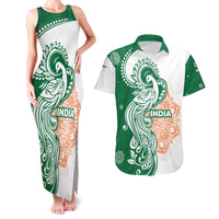 India Christmas Couples Matching Tank Maxi Dress and Hawaiian Shirt with Peacock Mandala Pattern and Tricolor Design - Wonder Print Shop