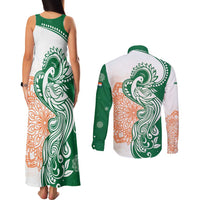 India Christmas Couples Matching Tank Maxi Dress and Long Sleeve Button Shirt with Peacock Mandala Pattern and Tricolor Design - Wonder Print Shop