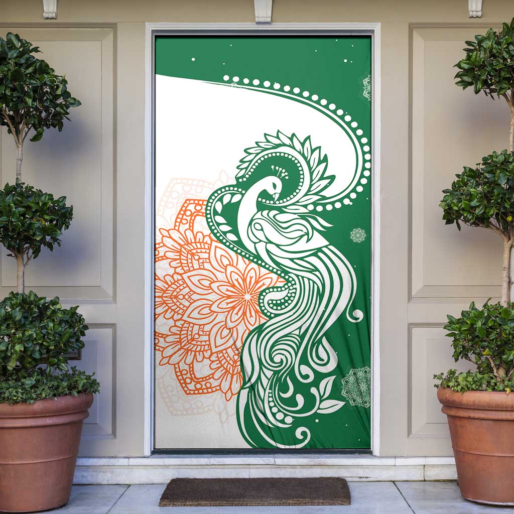India Christmas Door Cover with Peacock Mandala Pattern and Tricolor Design - Wonder Print Shop