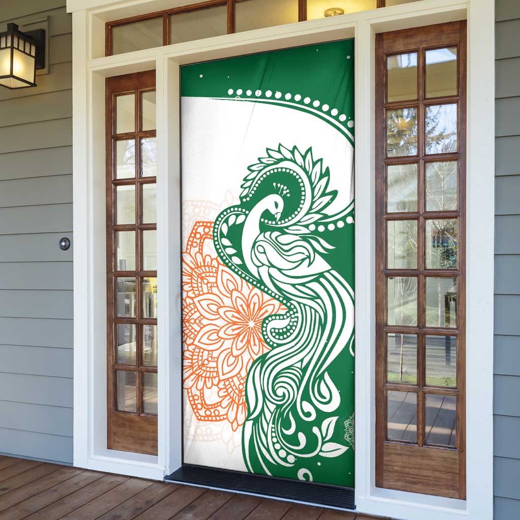 India Christmas Door Cover with Peacock Mandala Pattern and Tricolor Design - Wonder Print Shop