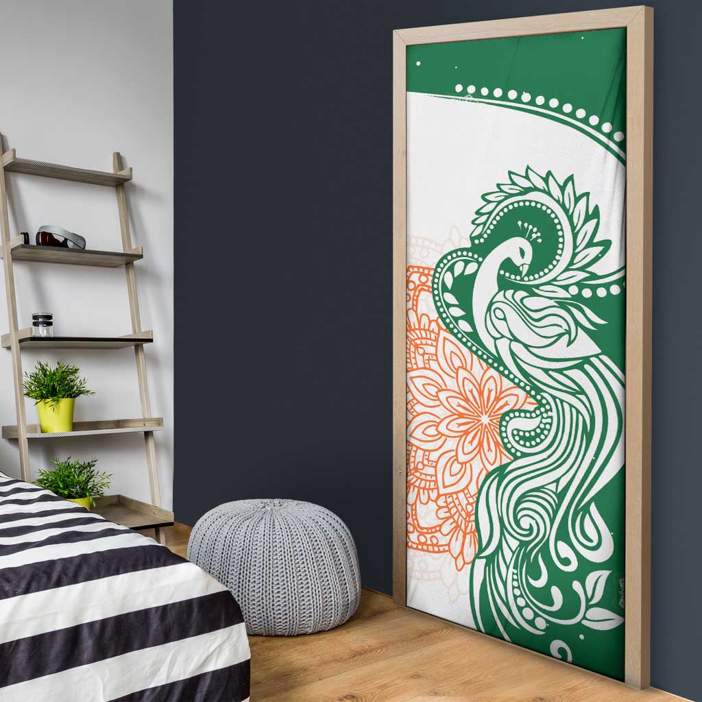 India Christmas Door Cover with Peacock Mandala Pattern and Tricolor Design - Wonder Print Shop
