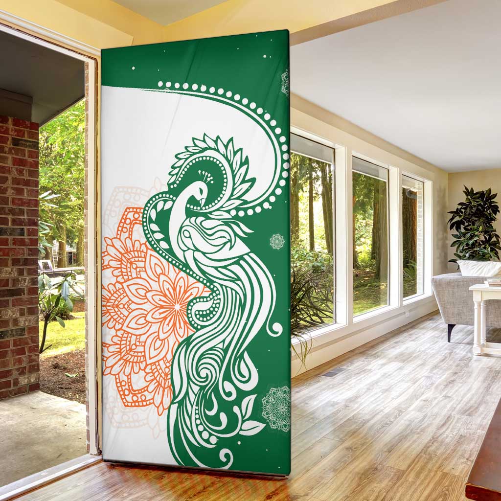 India Christmas Door Cover with Peacock Mandala Pattern and Tricolor Design - Wonder Print Shop