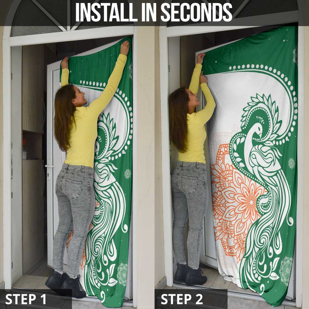 India Christmas Door Cover with Peacock Mandala Pattern and Tricolor Design - Wonder Print Shop