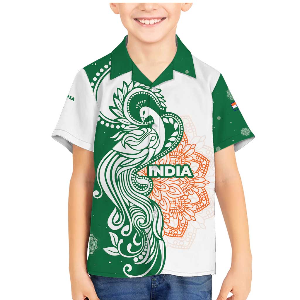 India Christmas Family Matching Mermaid Dress and Hawaiian Shirt with Peacock Mandala Pattern and Tricolor Design - Wonder Print Shop