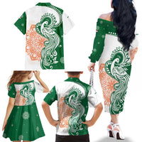 India Christmas Family Matching Off The Shoulder Long Sleeve Dress and Hawaiian Shirt with Peacock Mandala Pattern and Tricolor Design - Wonder Print Shop