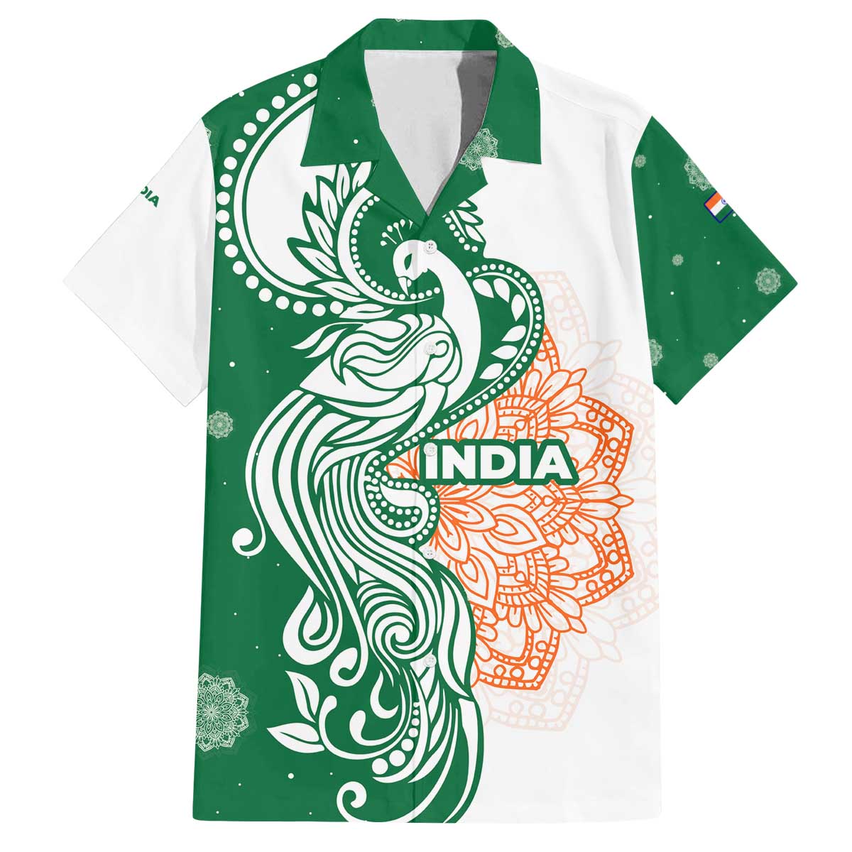 India Christmas Family Matching Off The Shoulder Long Sleeve Dress and Hawaiian Shirt with Peacock Mandala Pattern and Tricolor Design - Wonder Print Shop