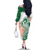 India Christmas Family Matching Off The Shoulder Long Sleeve Dress and Hawaiian Shirt with Peacock Mandala Pattern and Tricolor Design - Wonder Print Shop