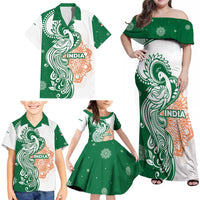 India Christmas Family Matching Off Shoulder Maxi Dress and Hawaiian Shirt with Peacock Mandala Pattern and Tricolor Design - Wonder Print Shop