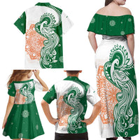 India Christmas Family Matching Off Shoulder Maxi Dress and Hawaiian Shirt with Peacock Mandala Pattern and Tricolor Design - Wonder Print Shop
