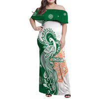 India Christmas Family Matching Off Shoulder Maxi Dress and Hawaiian Shirt with Peacock Mandala Pattern and Tricolor Design - Wonder Print Shop