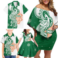 India Christmas Family Matching Off Shoulder Short Dress and Hawaiian Shirt with Peacock Mandala Pattern and Tricolor Design - Wonder Print Shop