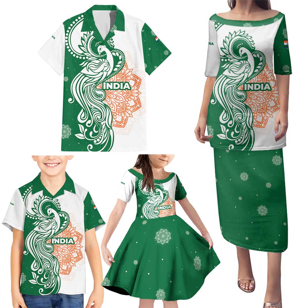 India Christmas Family Matching Puletasi and Hawaiian Shirt with Peacock Mandala Pattern and Tricolor Design - Wonder Print Shop