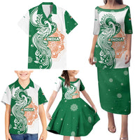 India Christmas Family Matching Puletasi and Hawaiian Shirt with Peacock Mandala Pattern and Tricolor Design - Wonder Print Shop