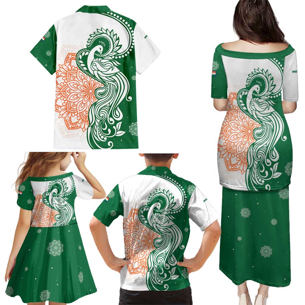 India Christmas Family Matching Puletasi and Hawaiian Shirt with Peacock Mandala Pattern and Tricolor Design - Wonder Print Shop