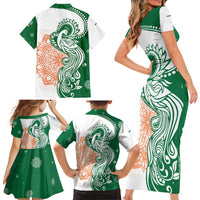 India Christmas Family Matching Short Sleeve Bodycon Dress and Hawaiian Shirt with Peacock Mandala Pattern and Tricolor Design - Wonder Print Shop