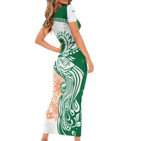 India Christmas Family Matching Short Sleeve Bodycon Dress and Hawaiian Shirt with Peacock Mandala Pattern and Tricolor Design - Wonder Print Shop