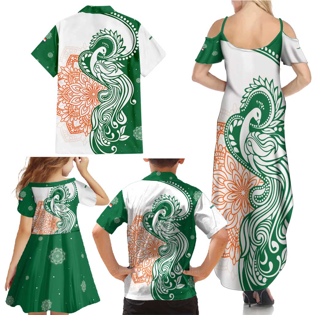 India Christmas Family Matching Summer Maxi Dress and Hawaiian Shirt with Peacock Mandala Pattern and Tricolor Design - Wonder Print Shop
