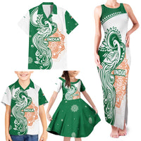 India Christmas Family Matching Tank Maxi Dress and Hawaiian Shirt with Peacock Mandala Pattern and Tricolor Design - Wonder Print Shop