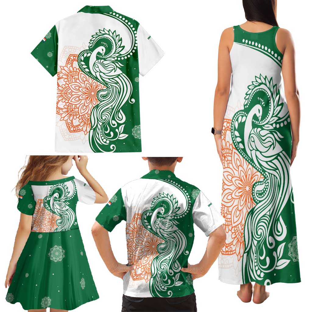 India Christmas Family Matching Tank Maxi Dress and Hawaiian Shirt with Peacock Mandala Pattern and Tricolor Design - Wonder Print Shop