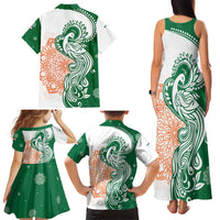 India Christmas Family Matching Tank Maxi Dress and Hawaiian Shirt with Peacock Mandala Pattern and Tricolor Design - Wonder Print Shop