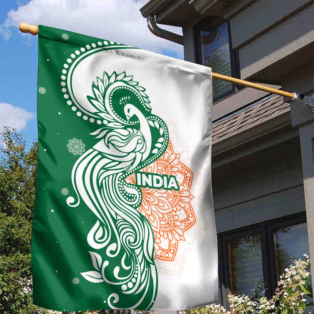 India Christmas Garden Flag with Peacock Mandala Pattern and Tricolor Design - Wonder Print Shop
