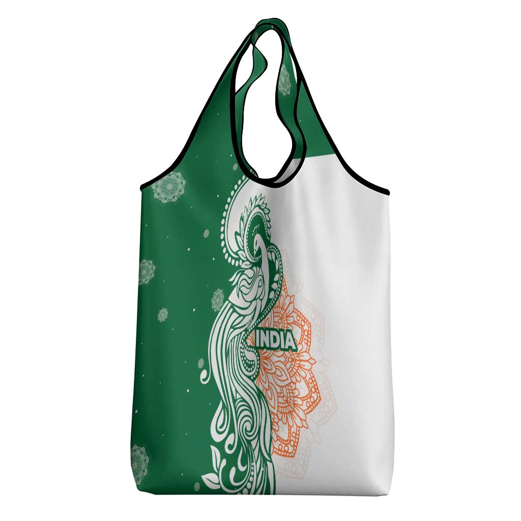India Christmas Grocery Bag with Peacock Mandala Pattern and Tricolor Design - Wonder Print Shop