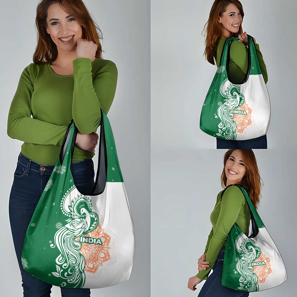 India Christmas Grocery Bag with Peacock Mandala Pattern and Tricolor Design - Wonder Print Shop