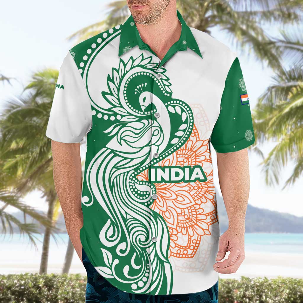 India Christmas Hawaiian Shirt with Peacock Mandala Pattern and Tricolor Design - Wonder Print Shop