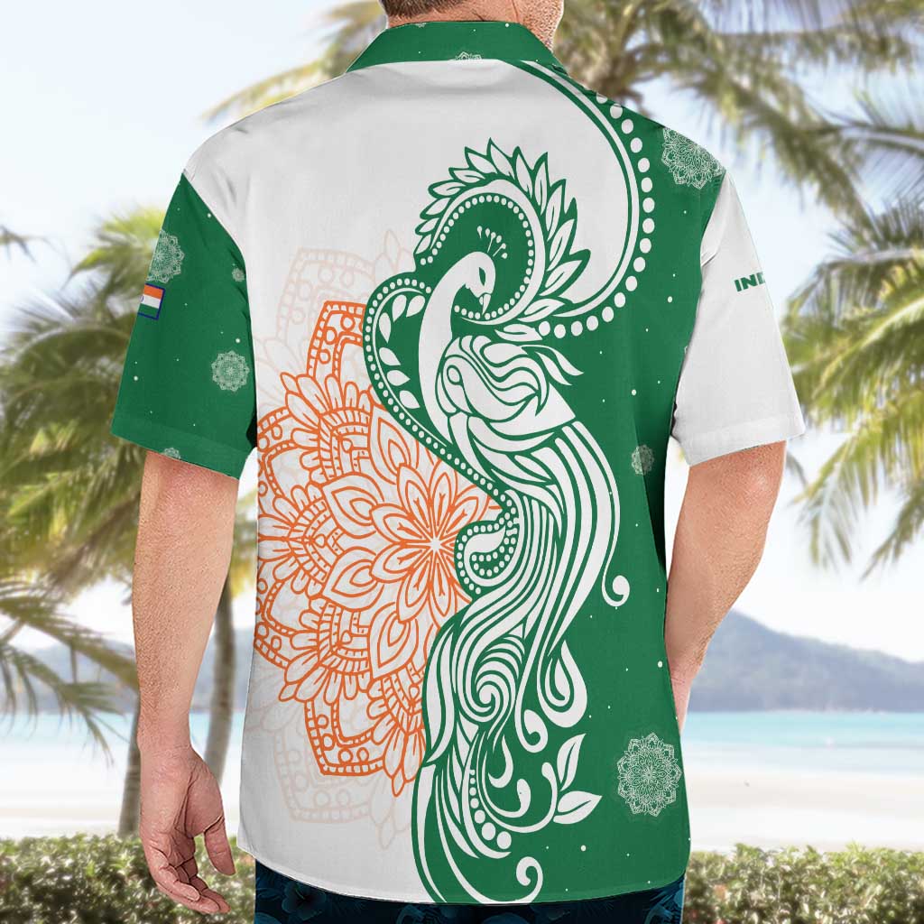 India Christmas Hawaiian Shirt with Peacock Mandala Pattern and Tricolor Design - Wonder Print Shop