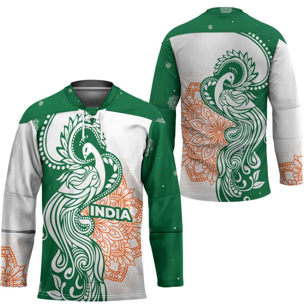 India Christmas Hockey Jersey with Peacock Mandala Pattern and Tricolor Design - Wonder Print Shop