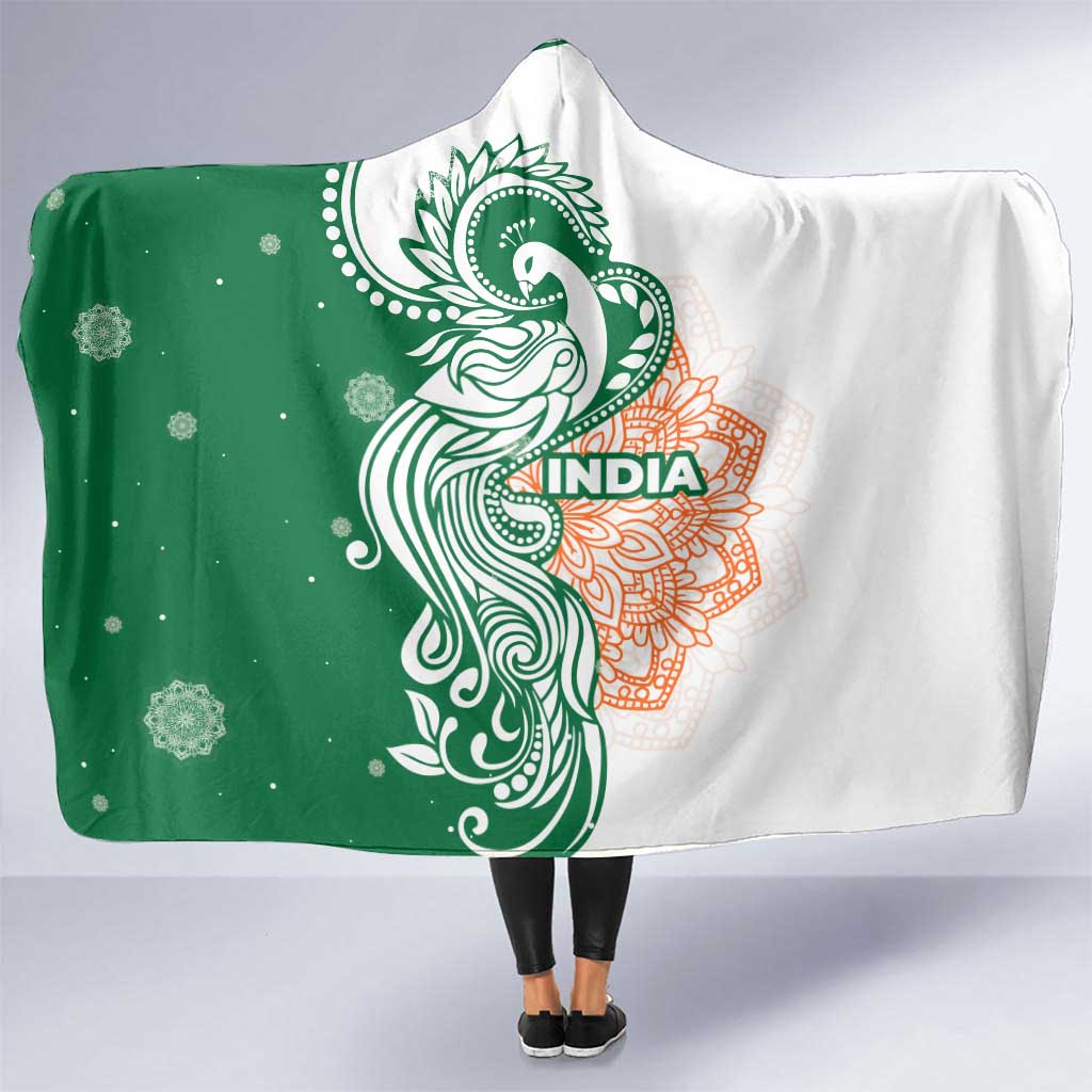 India Christmas Hooded Blanket with Peacock Mandala Pattern and Tricolor Design - Wonder Print Shop