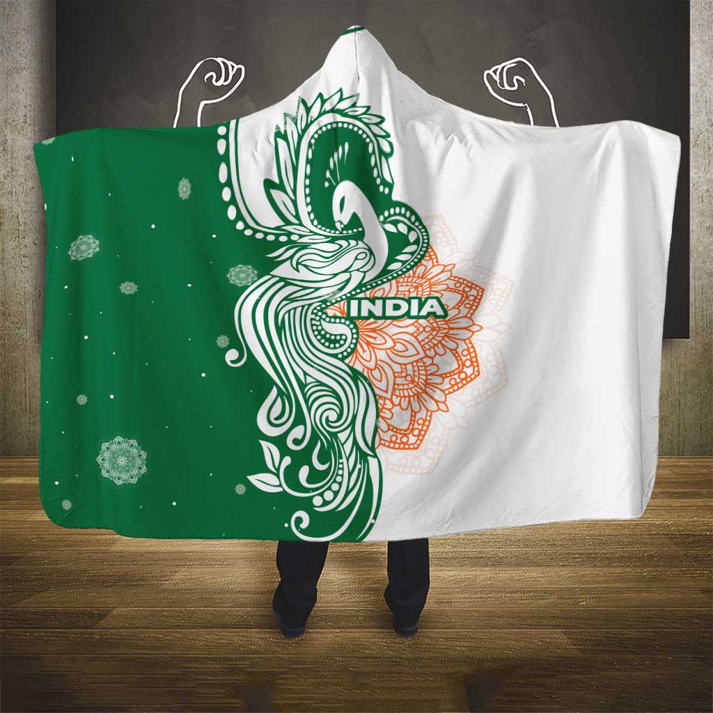 India Christmas Hooded Blanket with Peacock Mandala Pattern and Tricolor Design - Wonder Print Shop