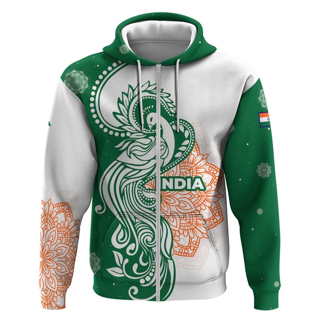 India Christmas Hoodie with Peacock Mandala Pattern and Tricolor Design - Wonder Print Shop