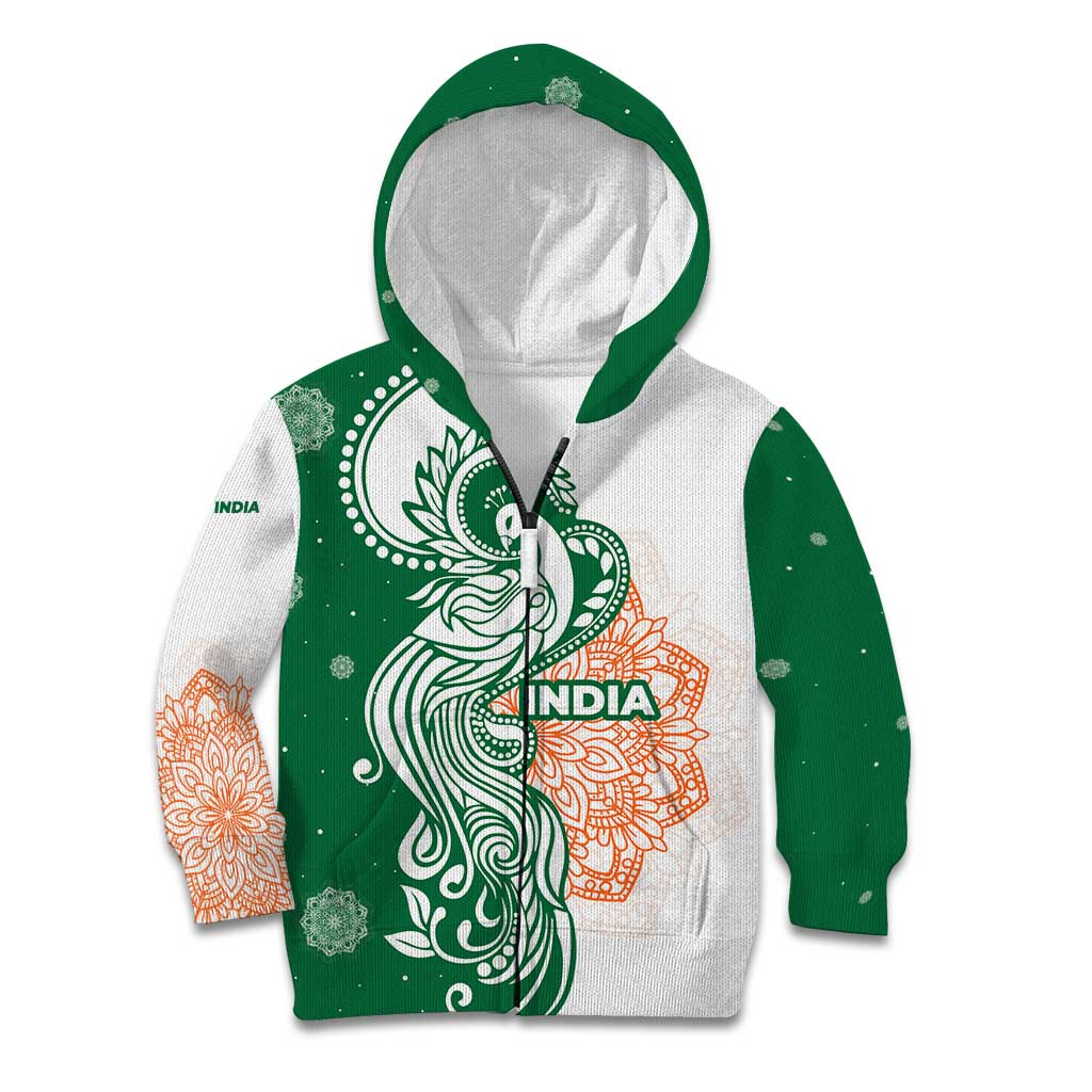 India Christmas Kid Hoodie with Peacock Mandala Pattern and Tricolor Design - Wonder Print Shop