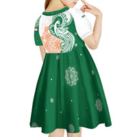 India Christmas Kid Short Sleeve Dress with Peacock Mandala Pattern and Tricolor Design - Wonder Print Shop