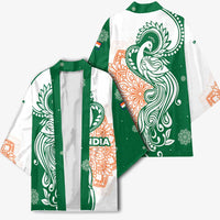 India Christmas Kimono with Peacock Mandala Pattern and Tricolor Design - Wonder Print Shop
