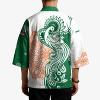 India Christmas Kimono with Peacock Mandala Pattern and Tricolor Design - Wonder Print Shop