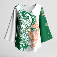 India Christmas Kimono Sleeve Blouse with Peacock Mandala Pattern and Tricolor Design - Wonder Print Shop