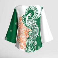 India Christmas Kimono Sleeve Blouse with Peacock Mandala Pattern and Tricolor Design - Wonder Print Shop