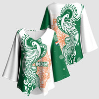 India Christmas Kimono Sleeve Blouse with Peacock Mandala Pattern and Tricolor Design - Wonder Print Shop