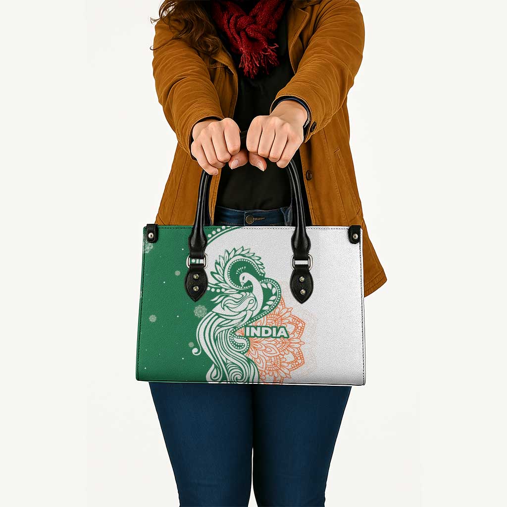 India Christmas Leather Bag with Peacock Mandala Pattern and Tricolor Design - Wonder Print Shop