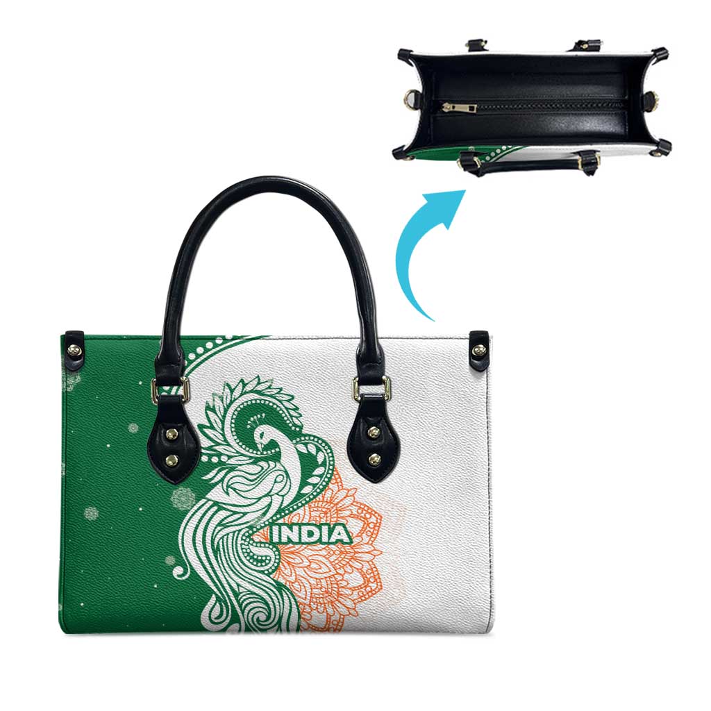 India Christmas Leather Bag with Peacock Mandala Pattern and Tricolor Design - Wonder Print Shop