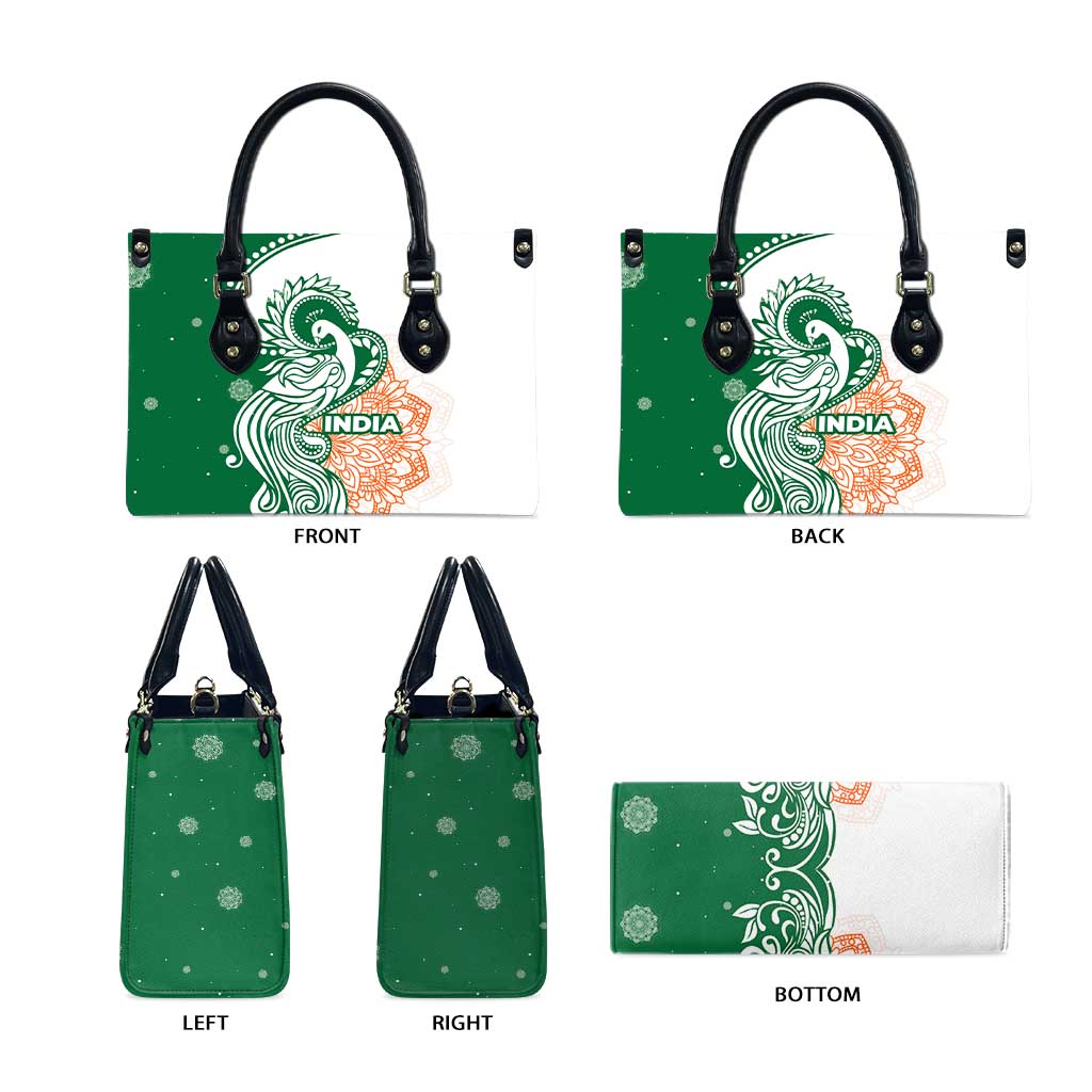 India Christmas Leather Bag with Peacock Mandala Pattern and Tricolor Design - Wonder Print Shop