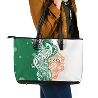 India Christmas Leather Tote Bag with Peacock Mandala Pattern and Tricolor Design - Wonder Print Shop