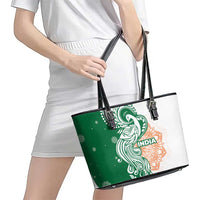 India Christmas Leather Tote Bag with Peacock Mandala Pattern and Tricolor Design - Wonder Print Shop